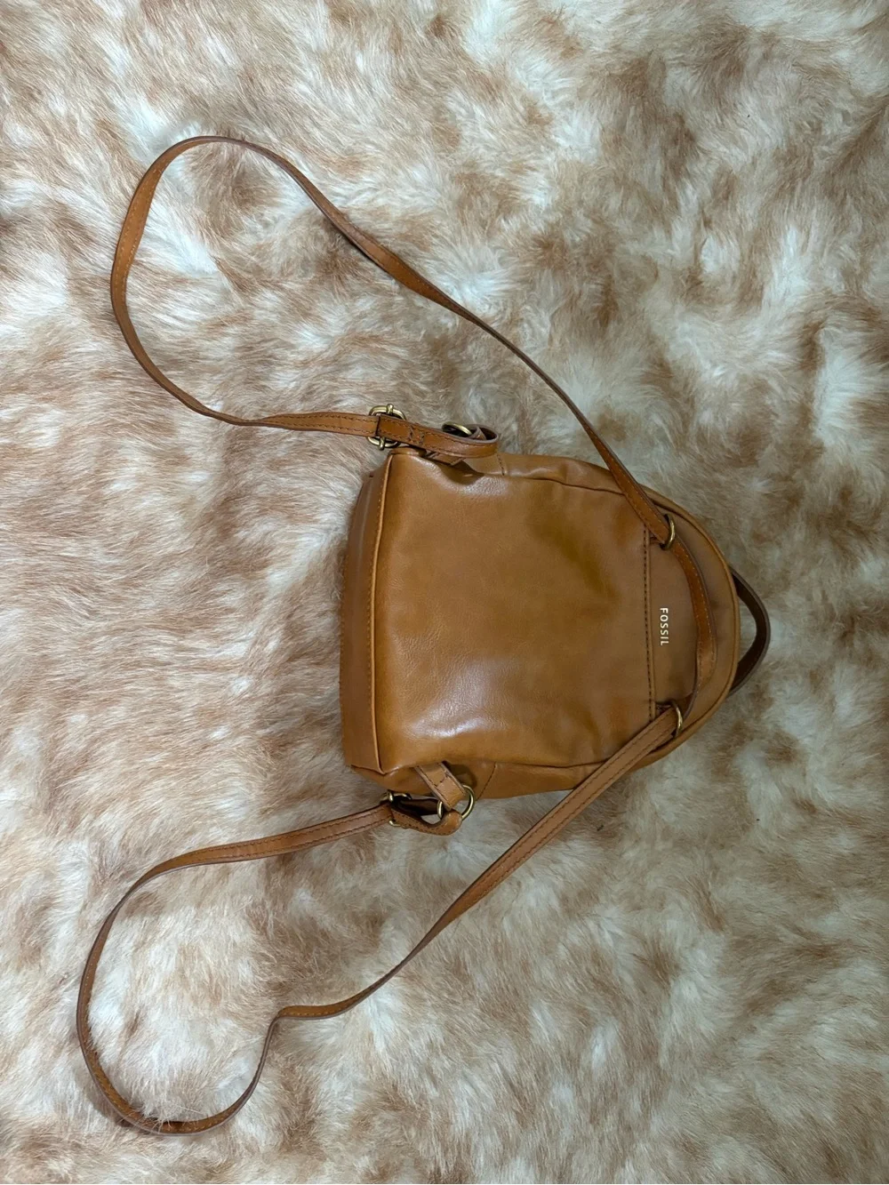 Fossil Brown backpack Bag with Colorful Flower Appliqués